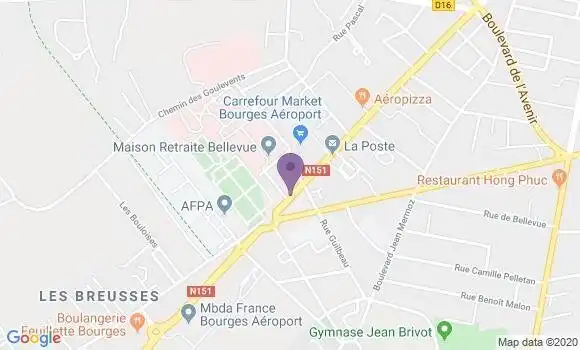 Localisation Société Générale Agence de Bourges Aéroport