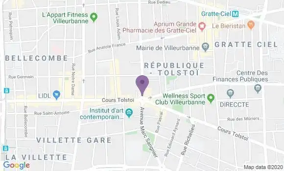 Localisation Société Générale Agence de Villeurbanne Cité