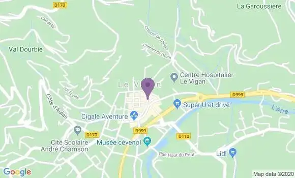 Localisation Société Générale Agence de Le Vigan
