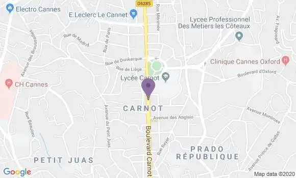 Localisation Société Générale Agence de Cannes Carnot