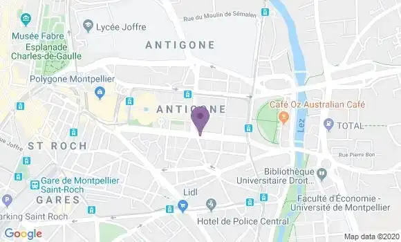 Localisation Société Générale Agence de Montpellier Antigone