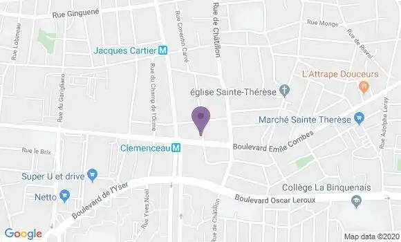 Localisation Société Générale Agence de Rennes Clémenceau