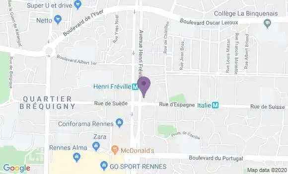 Localisation Société Générale Agence de Rennes Fréville