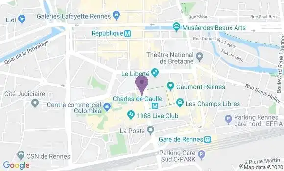 Localisation Société Générale Agence de Rennes le Colombier