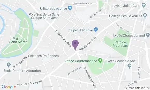 Localisation Société Générale Agence de Rennes Volney
