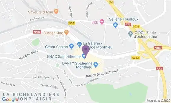 Localisation Société Générale Agence de Saint Etienne Monthieu