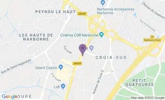 Localisation CIC Agence de Narbonne Croix Sud