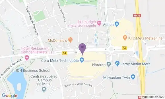 Localisation Société Générale Agence de Metz Cora Technopole