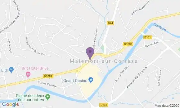 Localisation Crédit Mutuel Agence de Malemort sur Corrèze