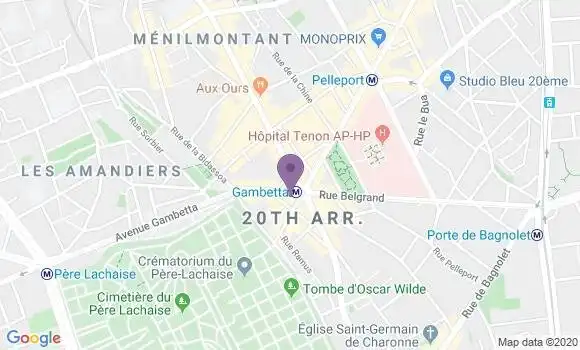 Localisation Paris Place Gambetta - 75020