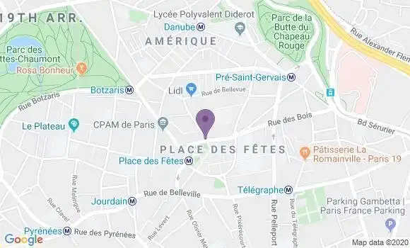 Localisation Paris Place des Fetes - 75019