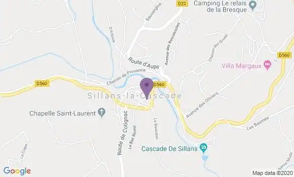 Localisation Sillans la Cascade Bp - 83690