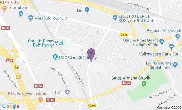 Localisation Rosny sous Bois Perrier - 93110