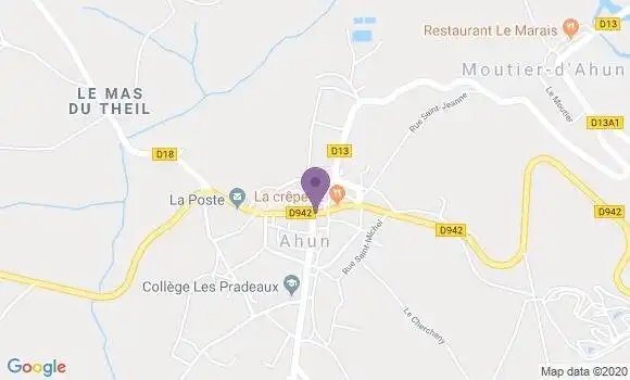 Localisation Ahun Busseau sur Creuse Bp - 23150