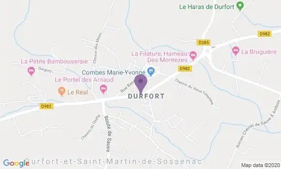 Localisation Durfort et St Martin de Sossenac Bp - 30170