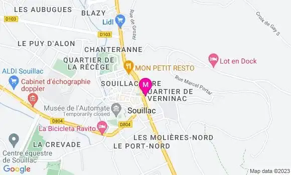 Localisation Restaurant  Le Quercy de Souillac